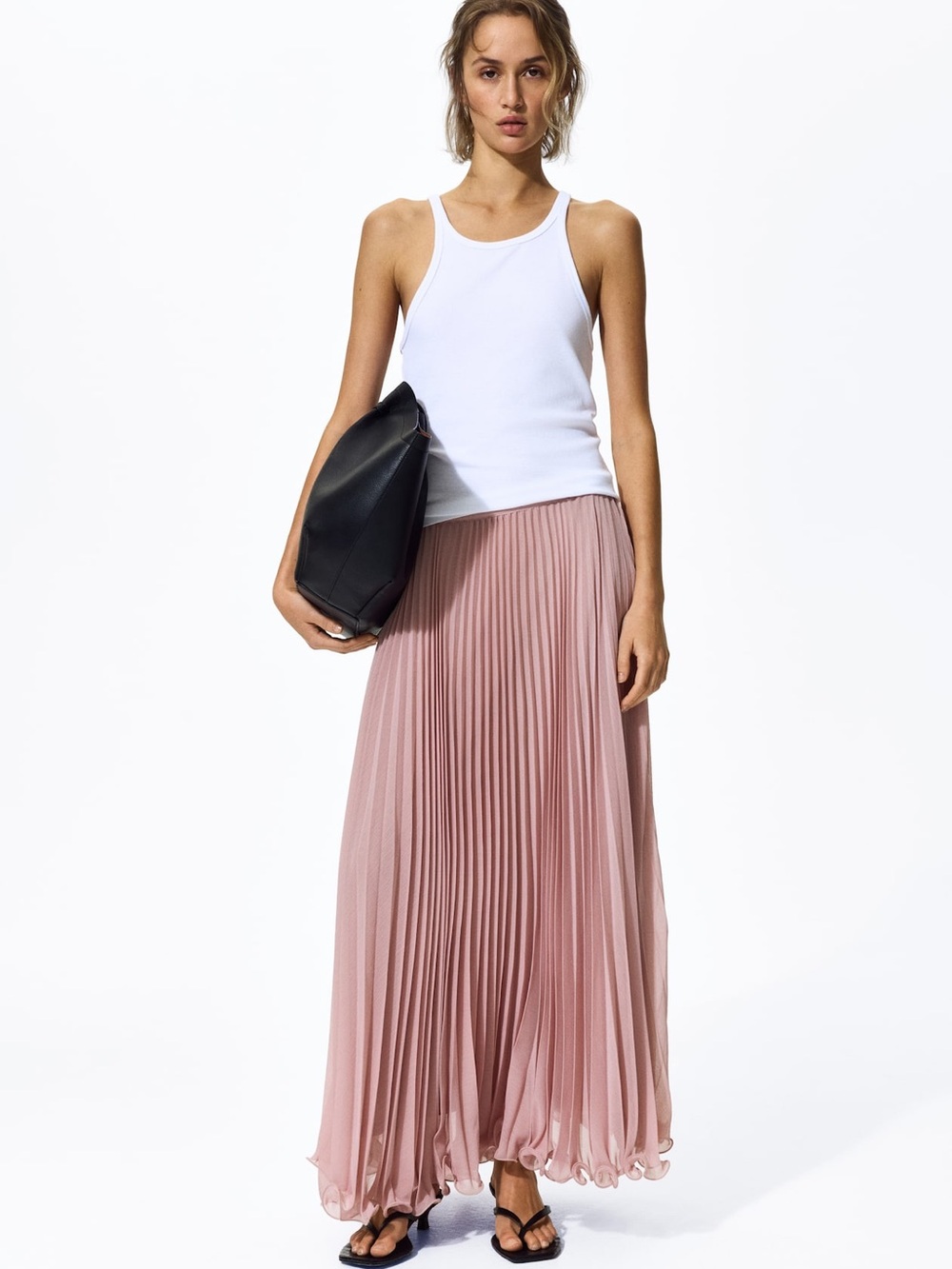 H&M Blush Pink Pleated Maxi Skirt